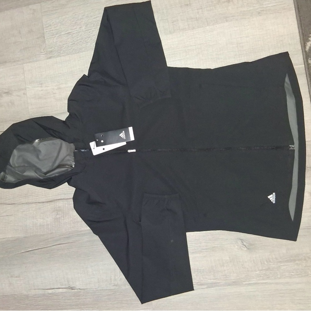 Adidas Women Black Hooded Windbreaker Jacket